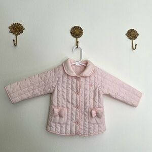 BENNETON BABY pale pink quilted baby girl puffer jacket coat buttons and bows